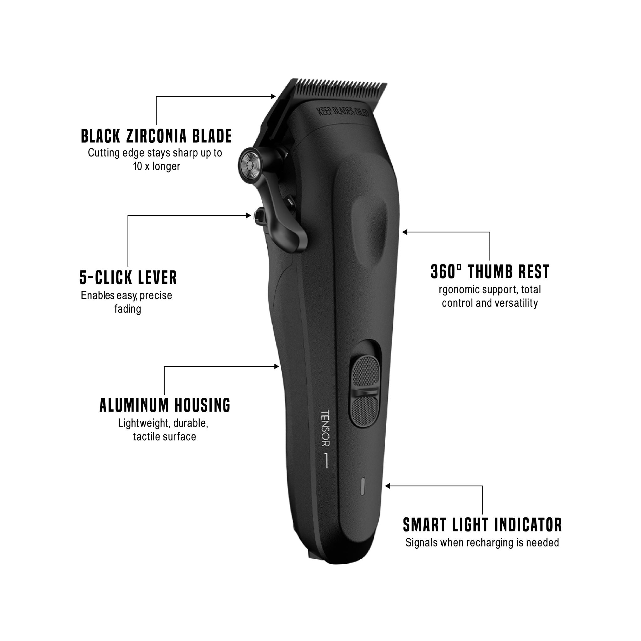 Tensor 1 Black – Barbeiro e máquina de cortar cabelo profissional com inteligência artificial